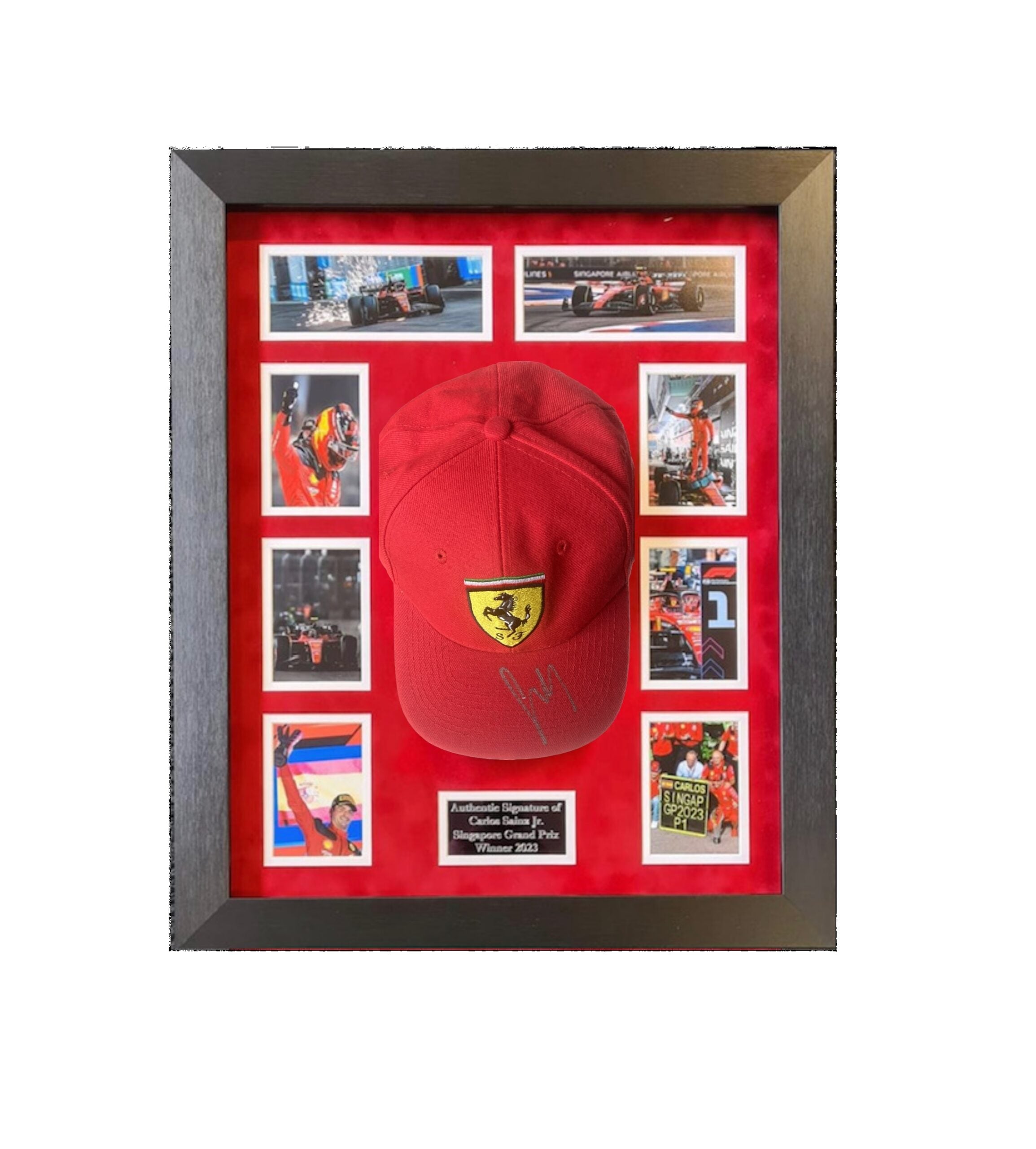Carlos Sainz Signed Formula One Ferrari Cap Display