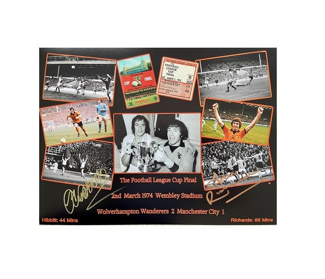 1974 League Cup Final WOLVERHAMPTON WANDERERS Signed JOHN RICHARDS & KENNY HIBBITT